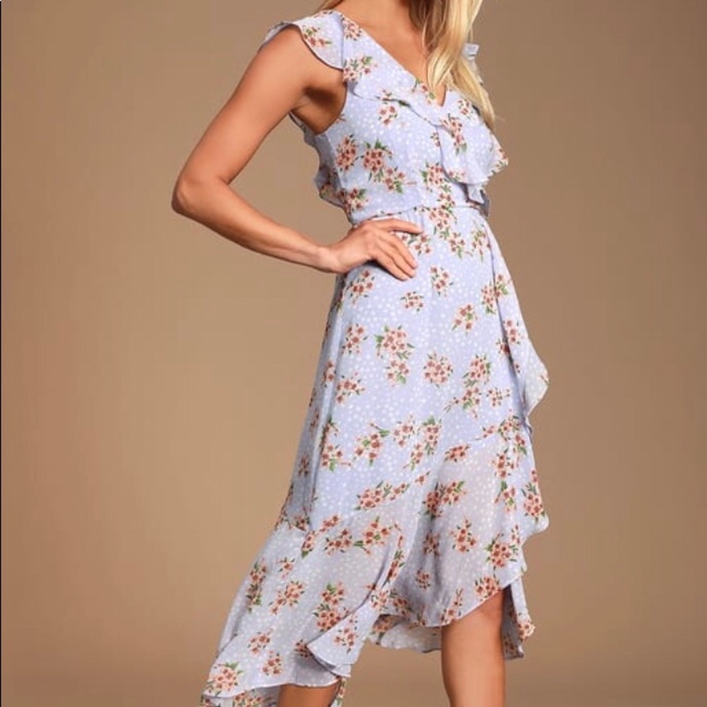 LULUS•Floral Print Ruffled Midi Dress